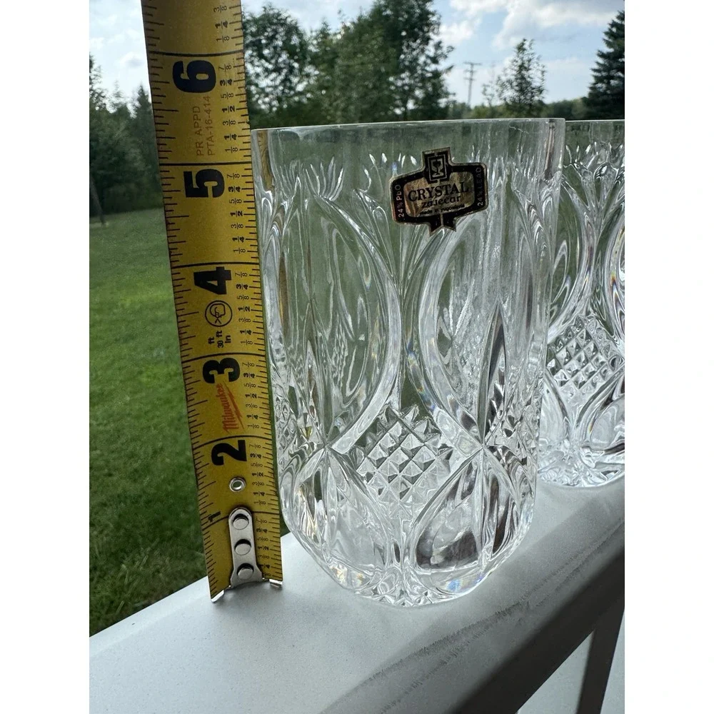 Set 4 Beautiful VTG Kristal Zajecar Medallion Highball Tumbler Crystal Glasses - Picture 4 of 9